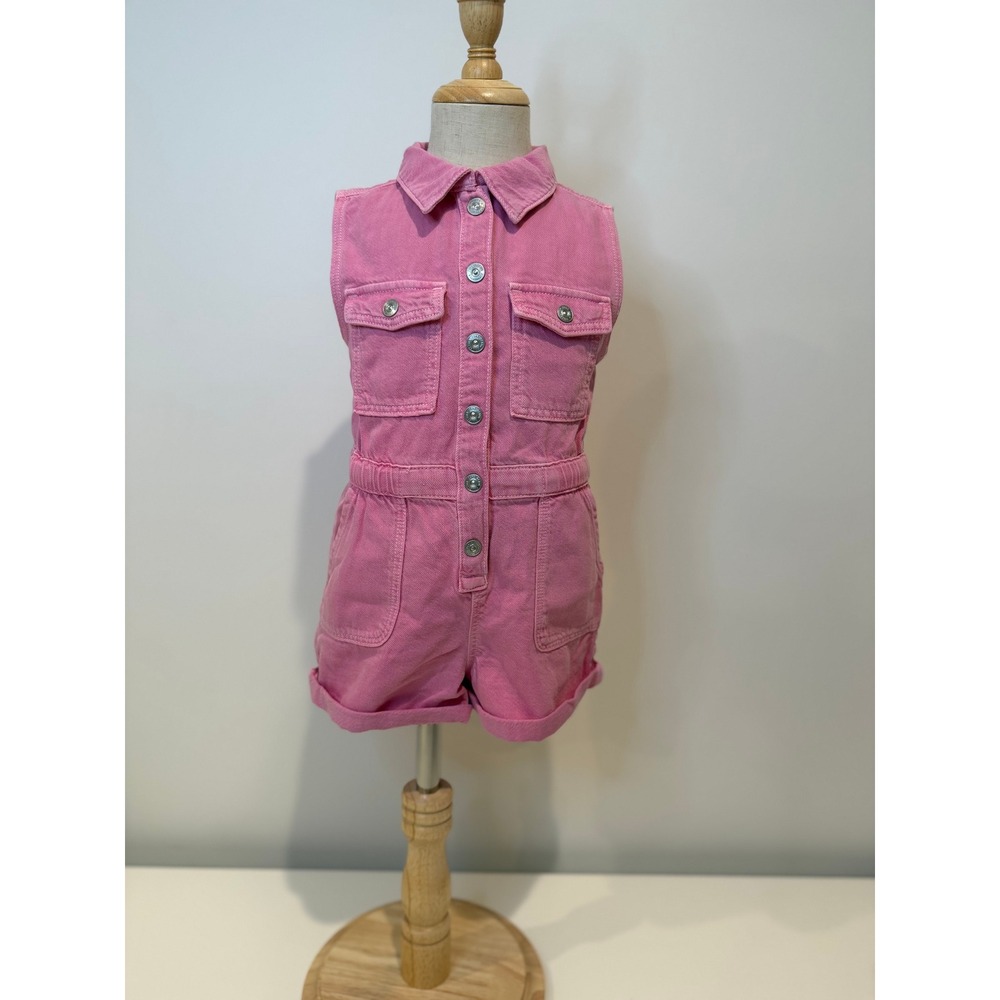 NWT Zara Pink Denim Romper, Snap Closures, Elastic Waist, Size 3T